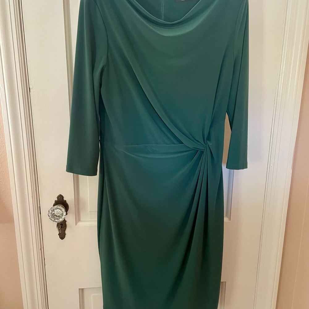 Lauren Ralph Lauren Sheath Fitted Midi Dress Size 10 Emerald Green Ruched Waist